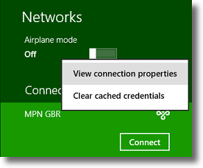 Windows 8 view connection properties