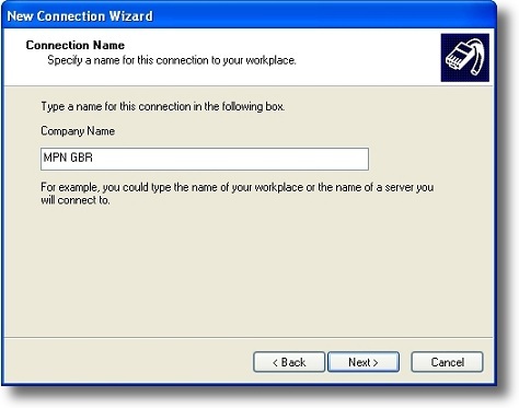 Microsoft Windows XP L2TP VPN connection name