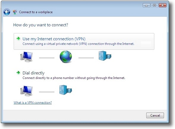 Microsoft Windows Vista PPTP connect using VPN