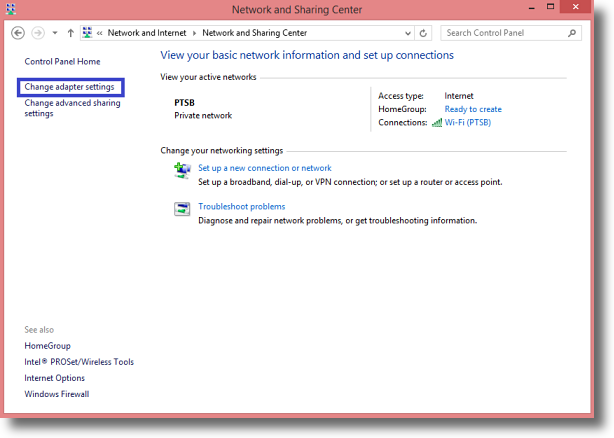 Windows 8.1 Change Network Adapter Settings