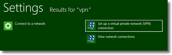 Windows 8 select VPN connection setup