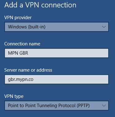 Windows 10 how to add PPTP VPN