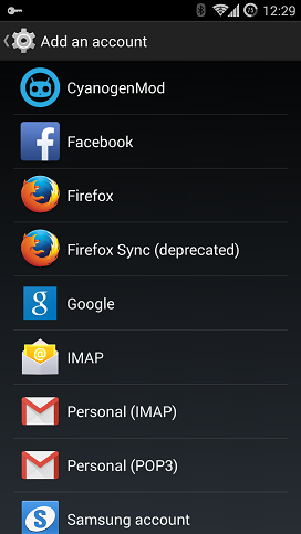 Android add account option