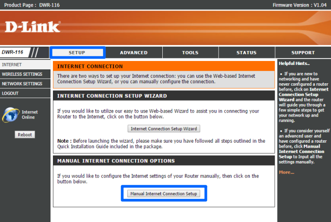 Manual Internet Connection Setup