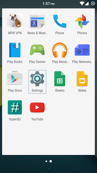 Entering the settings by going to the app drawer from the main screen