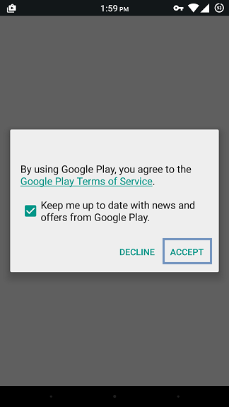 Accept to Google's Terms of Service by clicking Agree