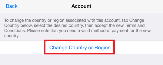 Click on change country or region