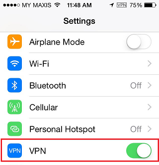 The VPN logo is shown on the top right corner of your iPhone