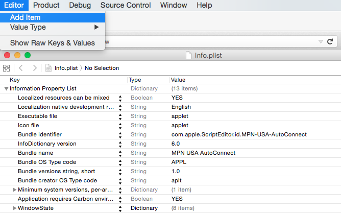 Mac OS X PPTP VPN Auto Start Xcode add a script