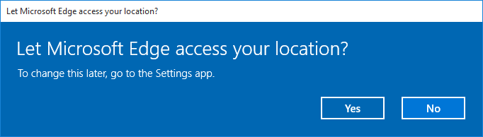 Microsoft Edge's prompt on wanting to access to the location settings