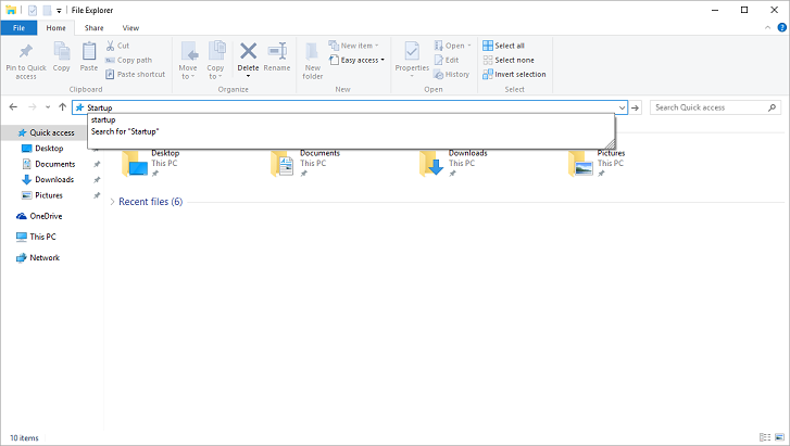 Searching for the startup folder in file explorer or my computer in Windows