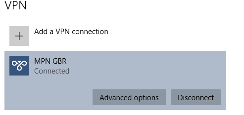 Windows 10 VPN connected successfully