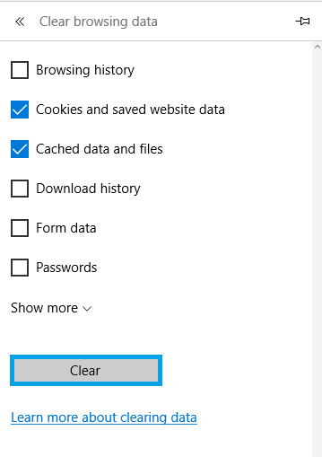 Clearing the cache in Microsoft Edge