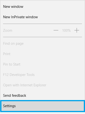 Going into the settings via the menu in Microsoft Edge