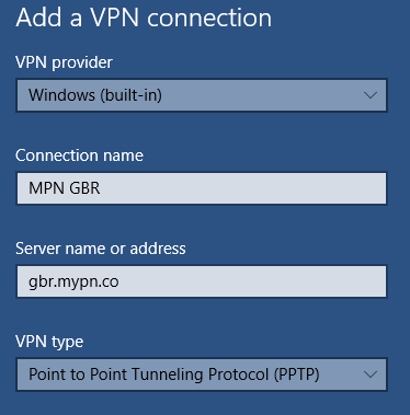 Windows 10 PPTP VPN Setup