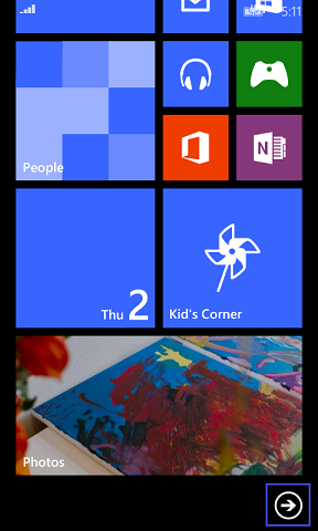 Scroll down the Windows Phone home screen to reveal the App List arrow
