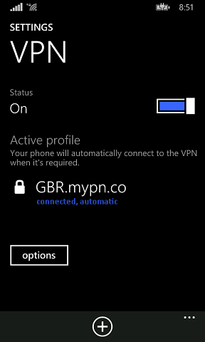 Once connected, you'll see a padlock icon on the top left corner on whatever network you're connected to. Under your VPN profile, connected can be seen