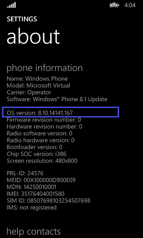 This is to check which Windows Phone version are you current using, up to the build number.