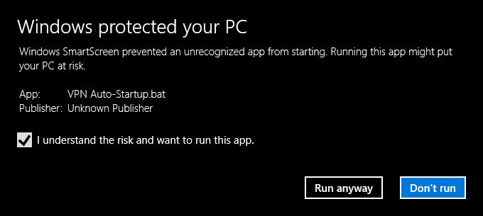 Windows SmartScreen Prompt is shown upon running the file for the first time