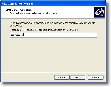Microsoft Windows XP PPTP VPN server address