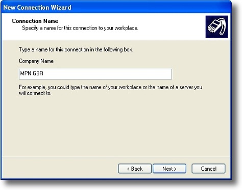 Microsoft Windows XP PPTP VPN server name