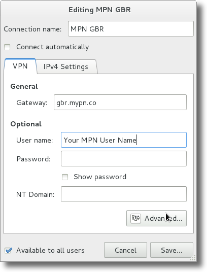 Fedora PPTP VPN settings