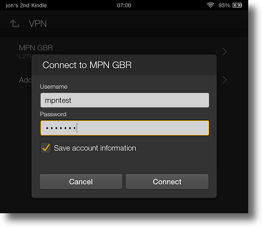 Kindle Fire HDX L2TP VPN connect