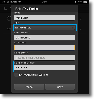 Kindle Fire HDX VPN setup