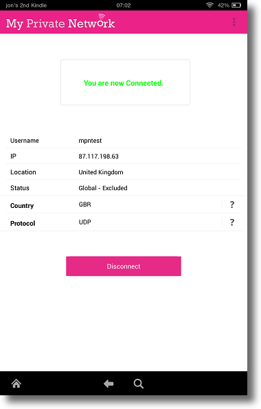 Kindle Fire HDX MPN VPN Manager Connected