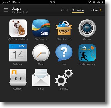 Kindle Fire HDX App drawer