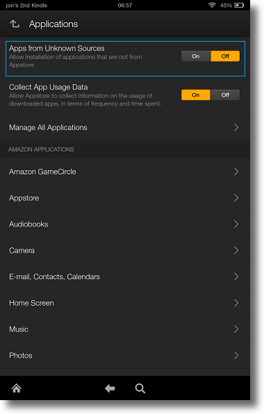 Kindle Fire HDX Unknown App Source Off