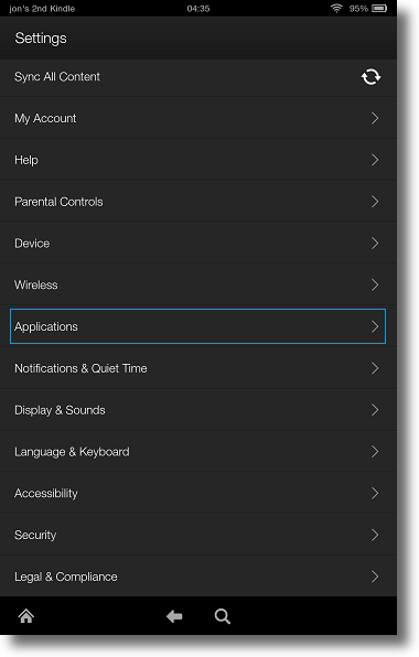 Kindle Fire HDX application settings