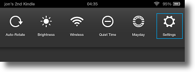 Kindle Fire HDX quick settings taskbar