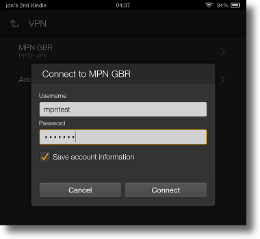 Kindle Fire HDX PPTP VPN connect