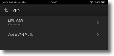 Kindle Fire HDX PPTP VPN connected