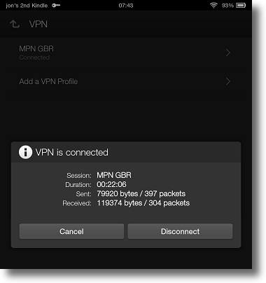 Kindle Fire HDX PPTP VPN disconnect
