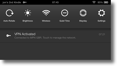 Kindle Fire HDX PPTP VPN status