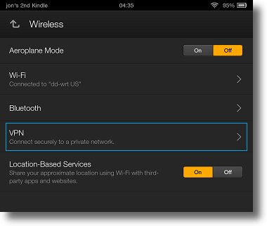 Kindle Fire HDX wireless settings