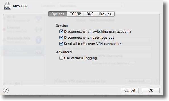 Apple OSX L2TP VPN advanced settings