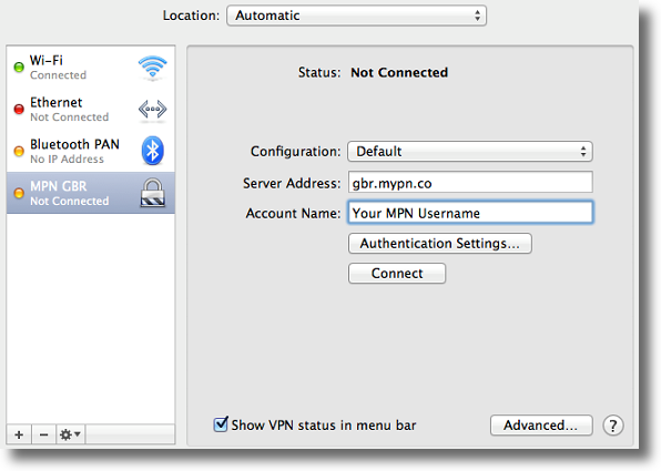 Apple OSX enter L2TP VPN details