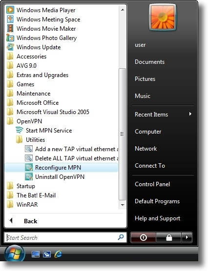 Microsoft Windows Vista OpenVPN reconfiguration