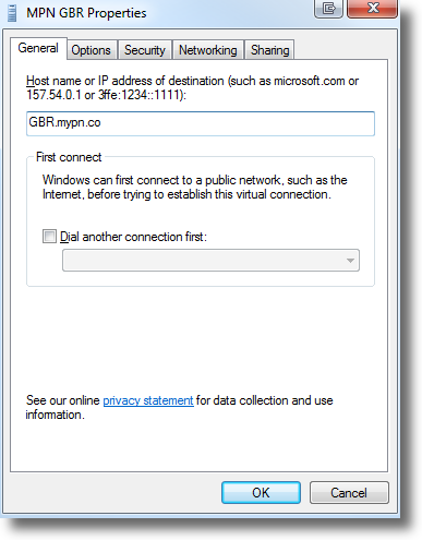 Windows 7 VPN properties 