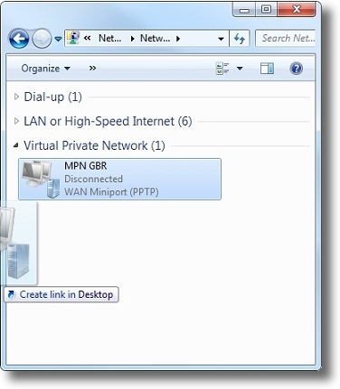 Windows 7 set VPN shortcut on Desktop 