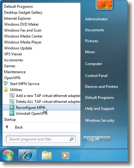Microsoft Windows 7 OpenVPN reconfiguration