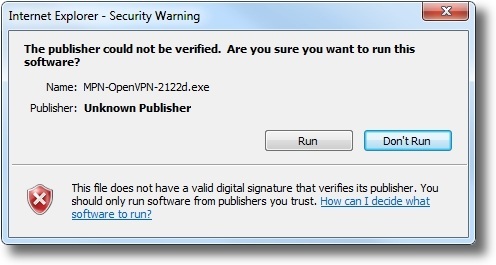 Microsoft Windows 7 OpenVPN security warning