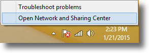 Open up the Network and Sharing Center in Windows