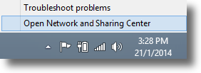 Windows 8.1 Open Network and Sharing Center from taskbar