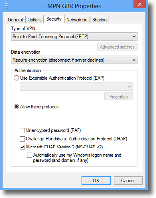 Windows 8 Change VPN type in Properties