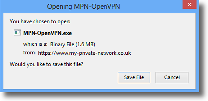 Windows 8.1 OpenVPN prompt to download app