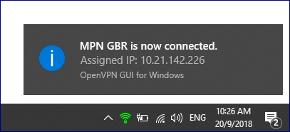 MPN VPN Successful connection notification